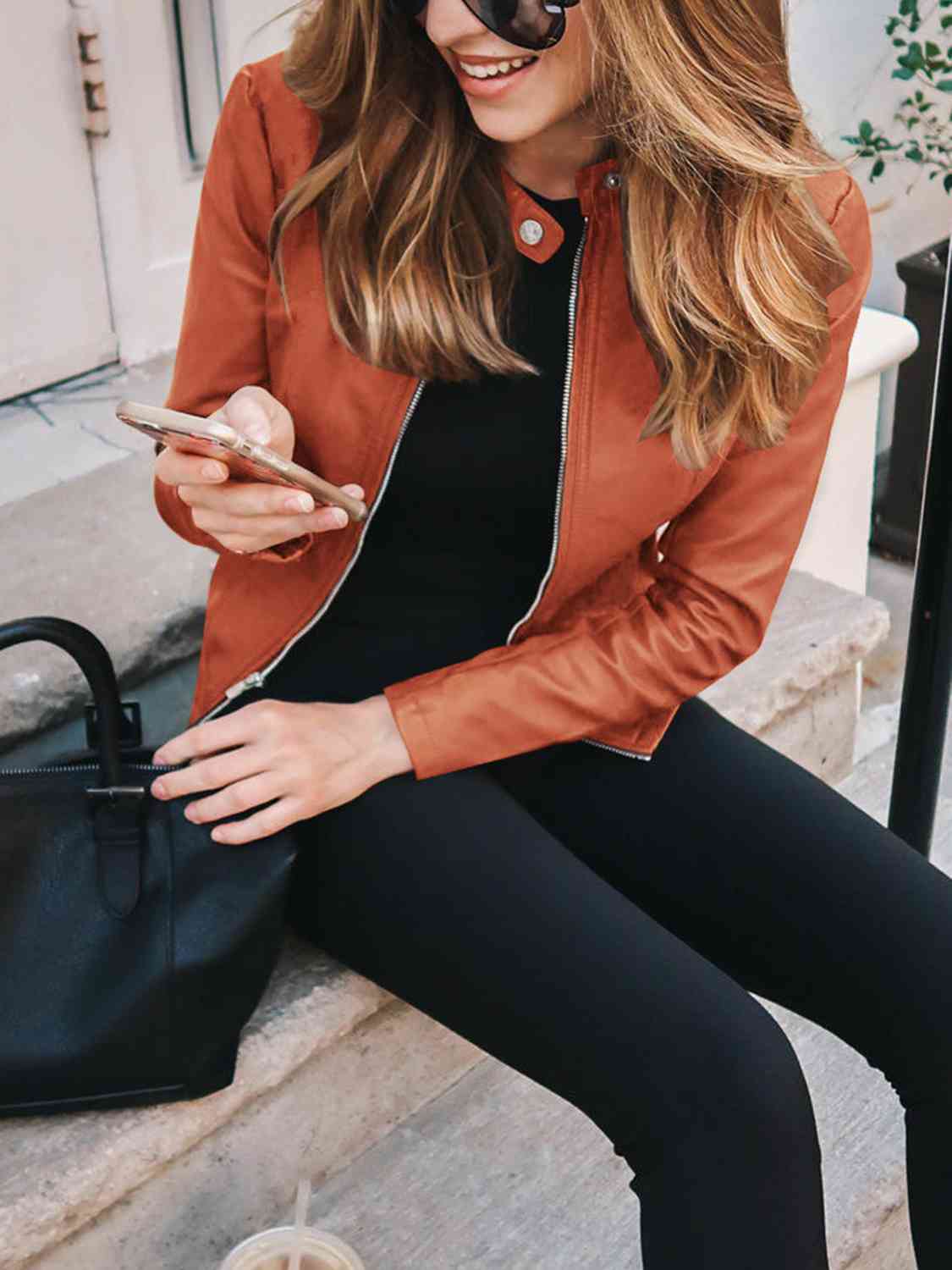 Mock Neck Zip Up Jacket | Casual Woman's Solid Polyester Spandex Jacket