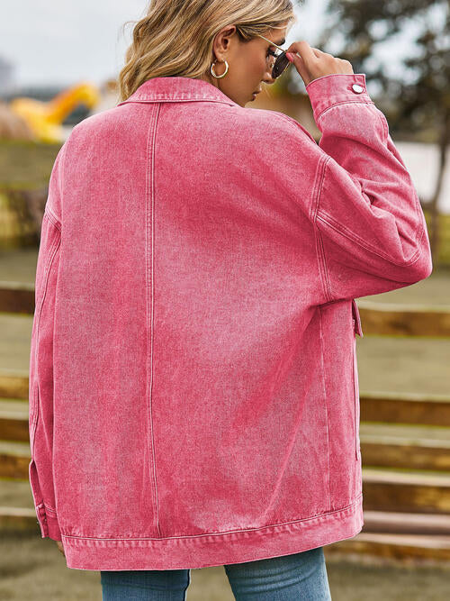 Collared Neck Button Up Denim Jacket | Casual Pocketed Jacket With Long Sleeves