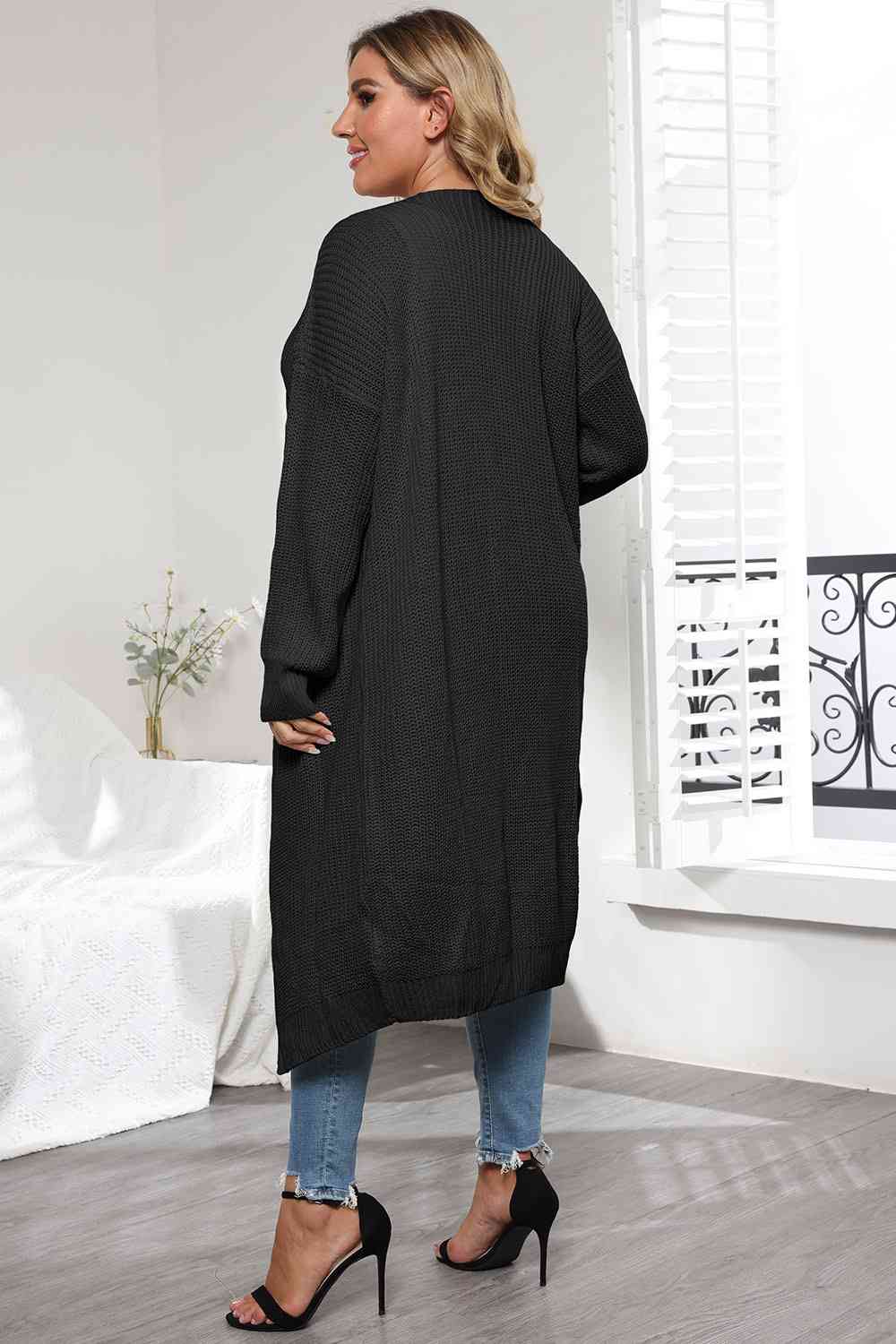 Plus Size Open Front Long Sleeve Cardigan | Casual Solid Long Acrylic Cardigan