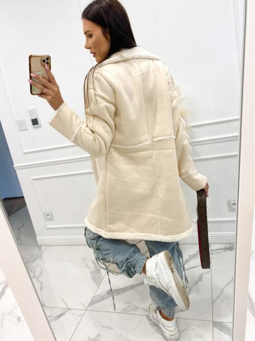 Lapel Collar Exposed Seam Buttoned Coat | Polyester Thick Solid Woman's Coat