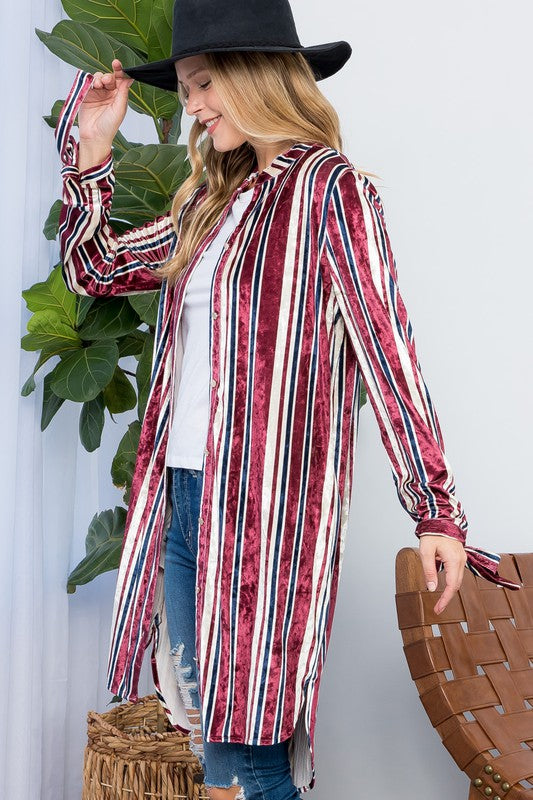 STRIPE VELVET LONG CARDIGAN e Luna
