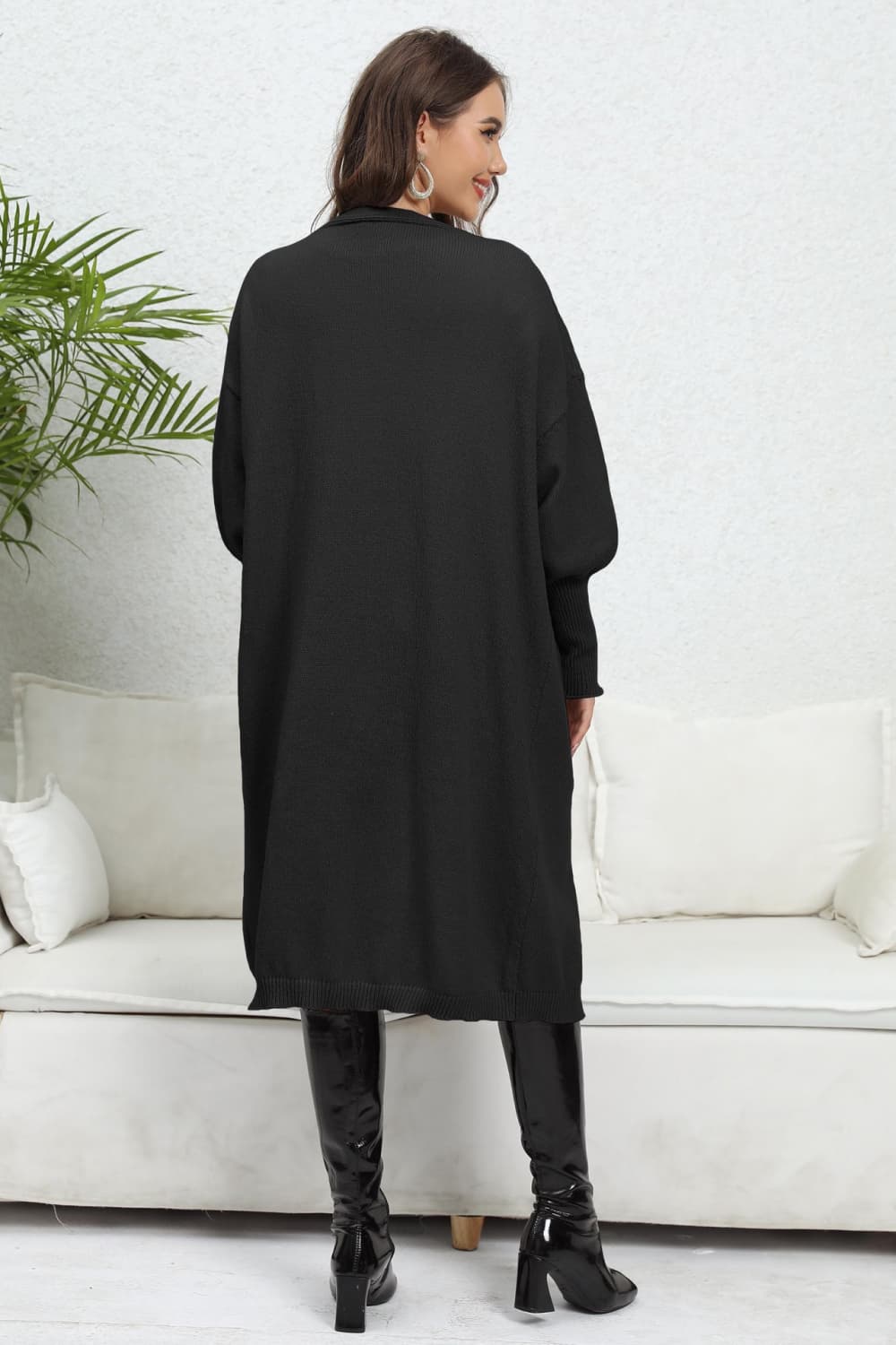 Open Front Dropped Shoulder Cardigan | Casual Polyester Cardigan With Pockets