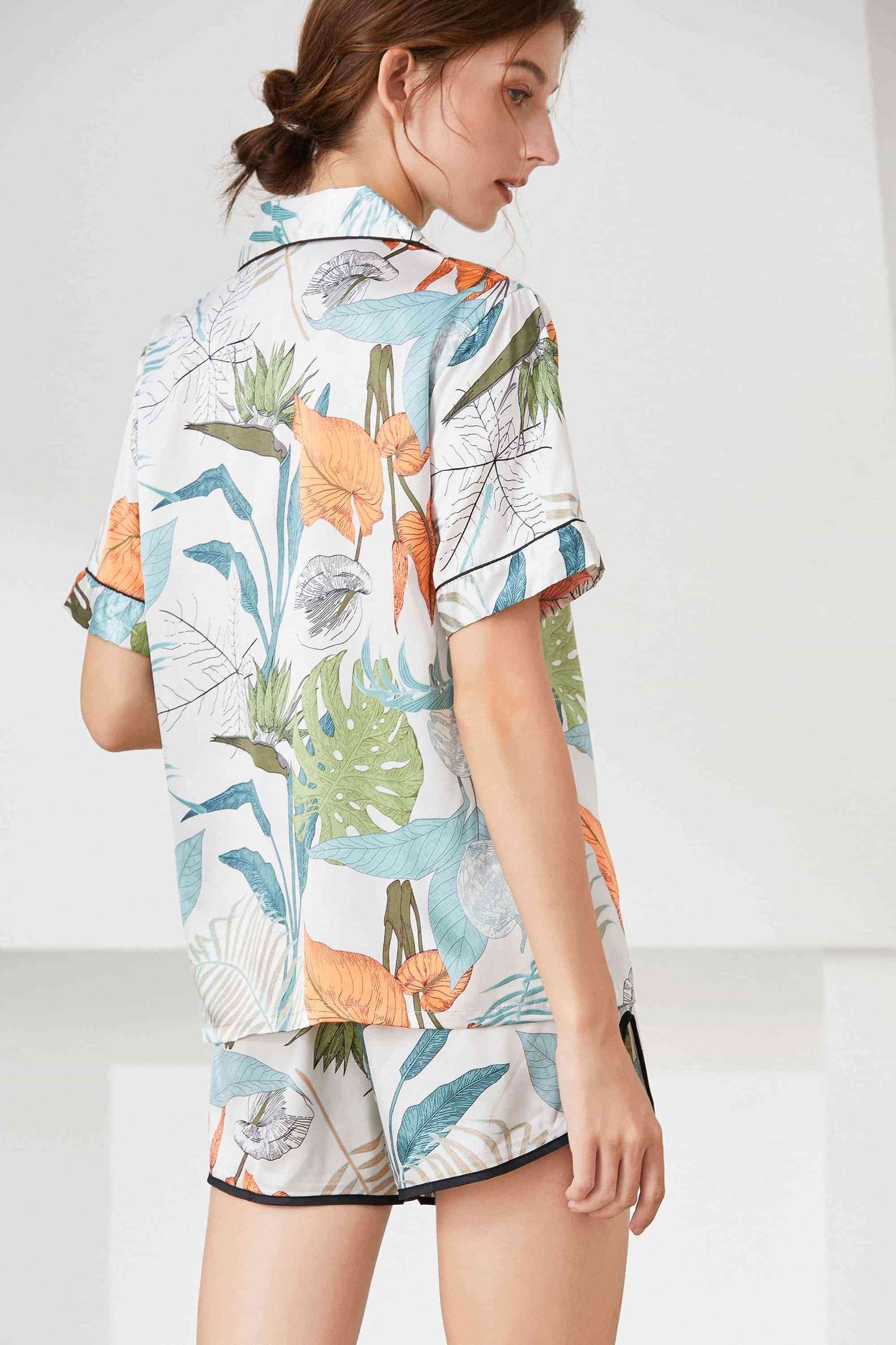 Lapel Collar Shirt and Shorts Lounge Set | Buttoned Polyester Polka Dot Set