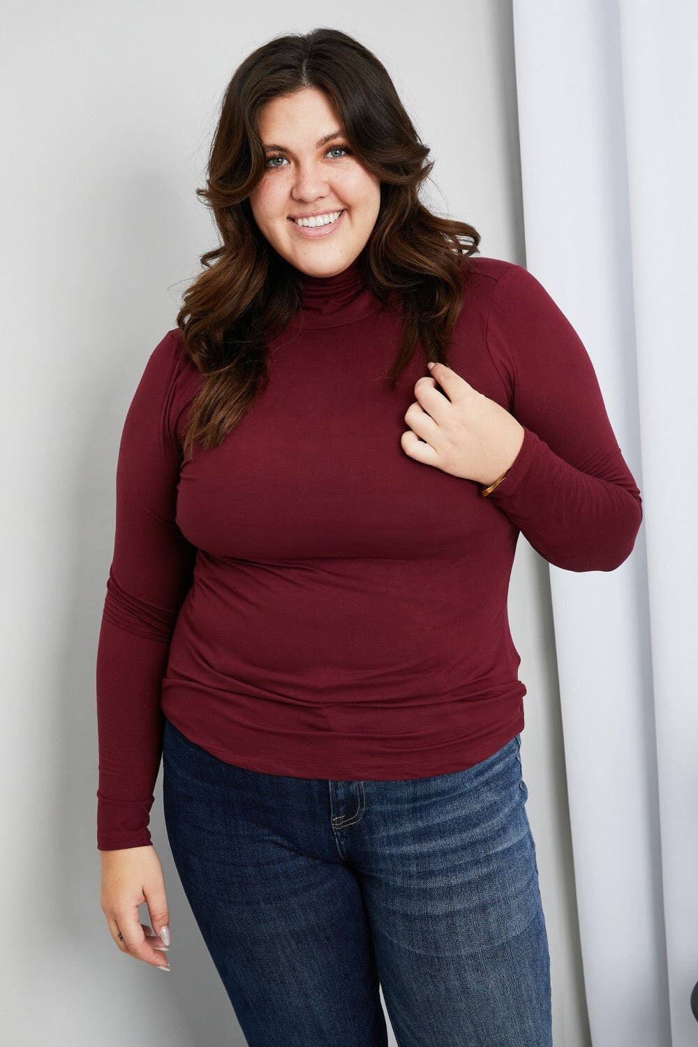 Zenana Better Odds Full Size Microfiber Turtleneck Top in Burgundy | Dark Red Warm Soft Cozy Winter and Autumn High Neck Women Sweater daycasual..com