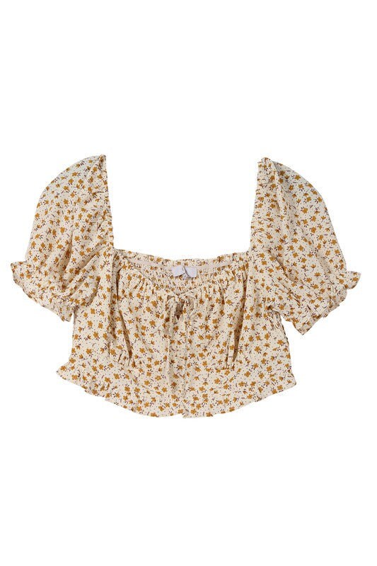 SS puff dressy top | Floral Beige Cute Sweatshirt Top | Rubber Back Top | Romantic Vintage Cute Printed Floral Top Blouse | daycasual..com