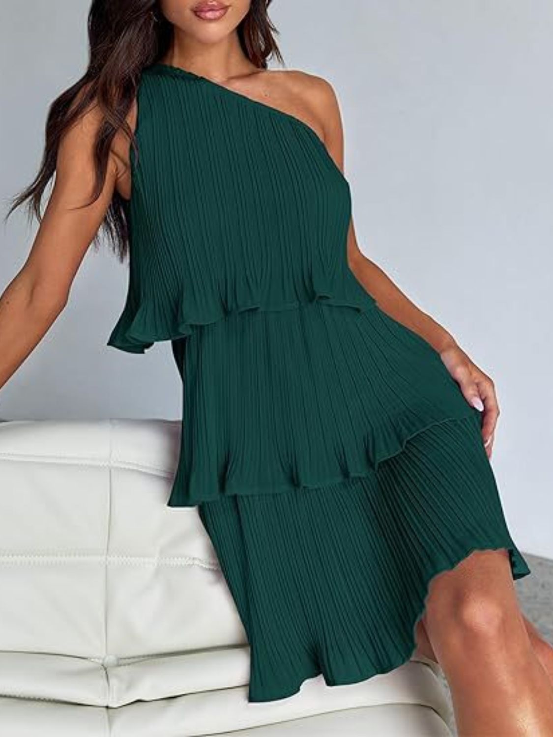 Layered Single Shoulder Mini Dress | Mini Sleeveless Dress W/ Asymmetrical neck