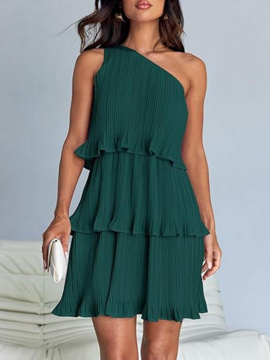 Layered Single Shoulder Mini Dress | Mini Sleeveless Dress W/ Asymmetrical neck