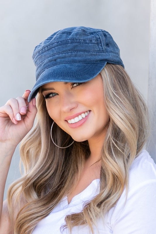 Distressed Cadet Hat Cap | Casual Hat Cap With Adjustable Clasp & Low Profile