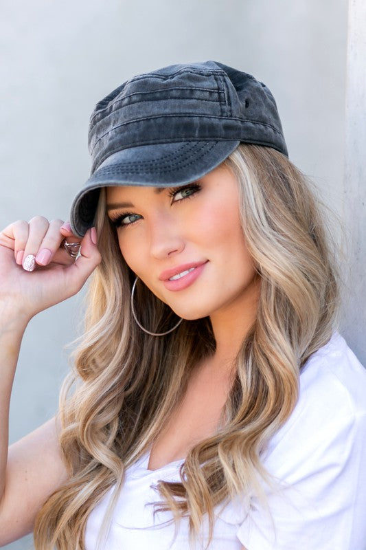 Distressed Cadet Hat Cap | Casual Hat Cap With Adjustable Clasp & Low Profile