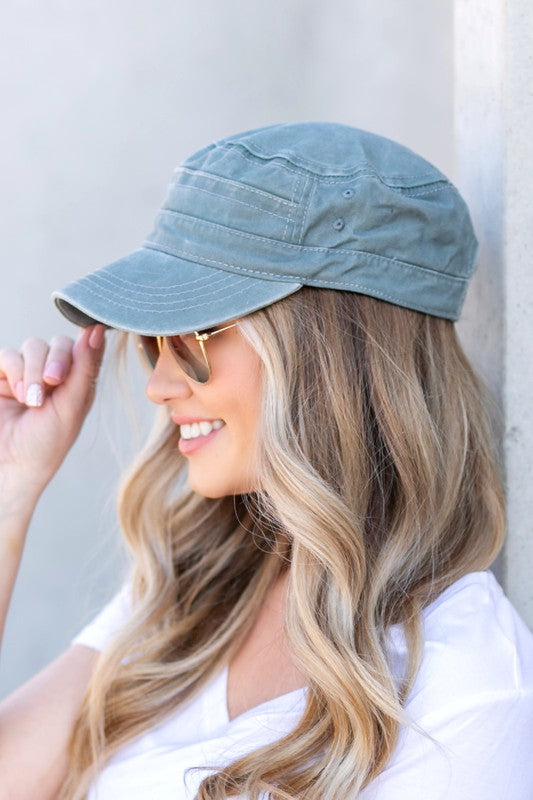 Distressed Cadet Hat Cap | Casual Hat Cap With Adjustable Clasp & Low Profile