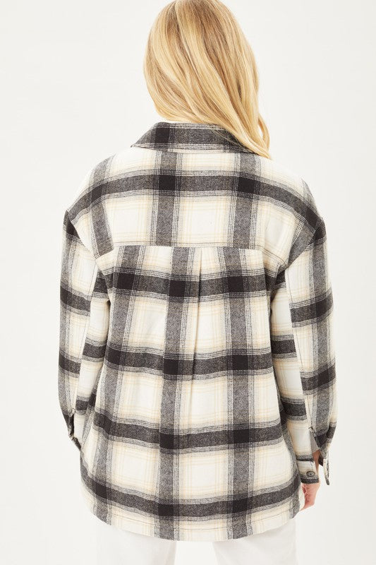 Plaid Button Up Jacket with Sherpa Lining | Casual Polyester Jacket With Collar