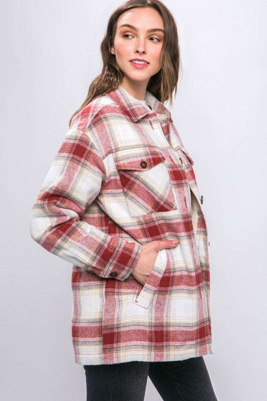 Plaid Button Up Jacket with Sherpa Lining | Casual Polyester Jacket With Collar