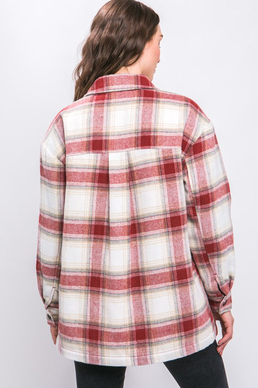 Plaid Button Up Jacket with Sherpa Lining | Casual Polyester Jacket With Collar