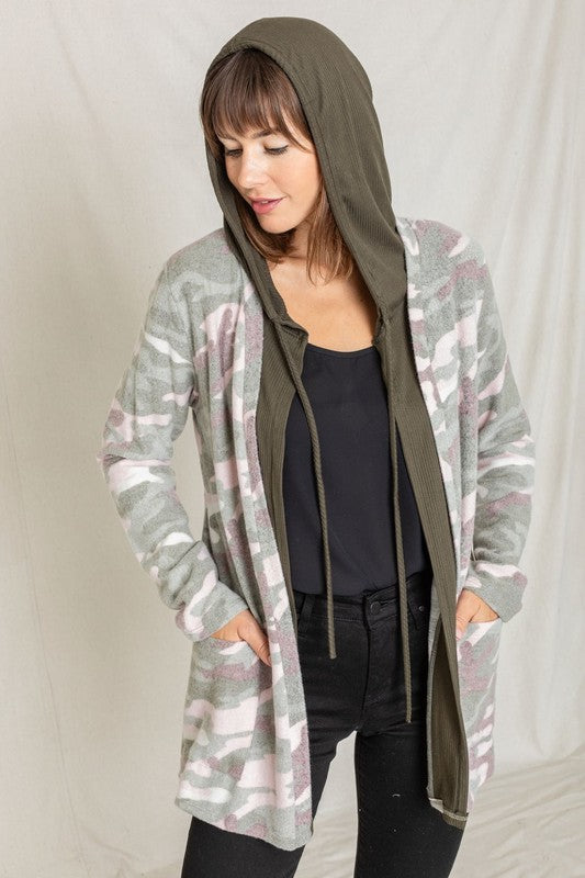 Camo Cardigan with Hoodie