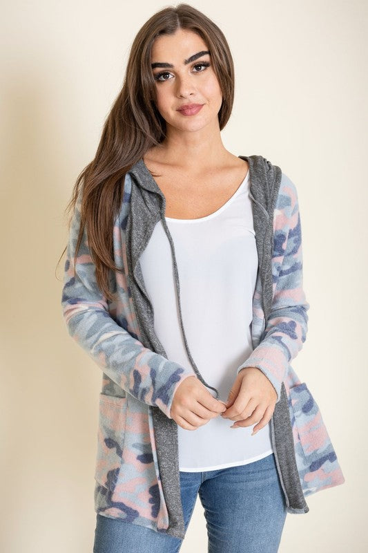 Camo Cardigan with Hoodie