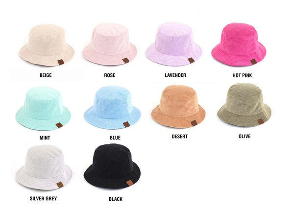 CC Terry Cloth Bucket Hat | Casual Woman's Solid Viscose Polyester Bucket Hat