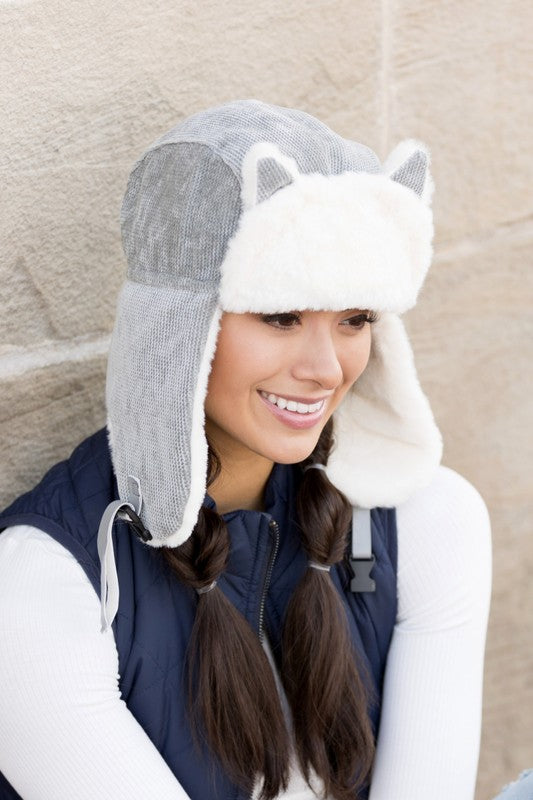 Kitten Ear Trapper Hat | Super Soft Faux Fur Plush Lining Hat With Flap Detail