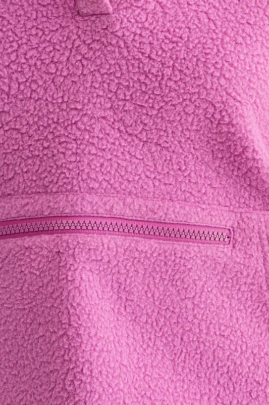 Pocket Detail Boxy Fleece Pullover Sweater | Drawstring Hem Buttoned Sweater