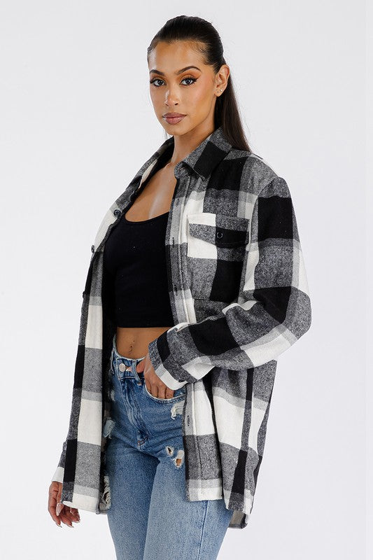 Boyfriend Oversized Soft Flannel Shacket | Collar Neck Button Closure Shacket