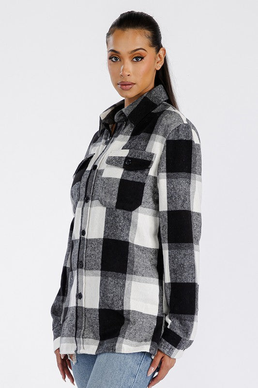 Boyfriend Oversized Soft Flannel Shacket | Collar Neck Button Closure Shacket