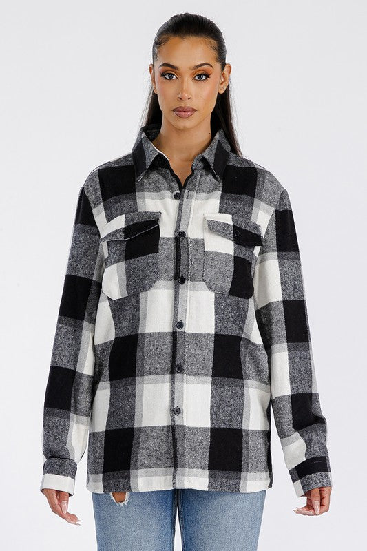 Boyfriend Oversized Soft Flannel Shacket | Casual Collared Shacket With Pockets