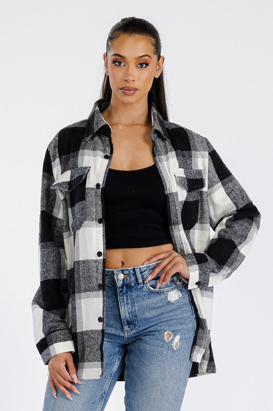 Boyfriend Oversized Soft Flannel Shacket | Casual Collared Shacket With Pockets