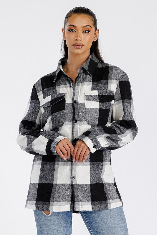 Boyfriend Oversized Soft Flannel Shacket | Casual Collared Shacket With Pockets