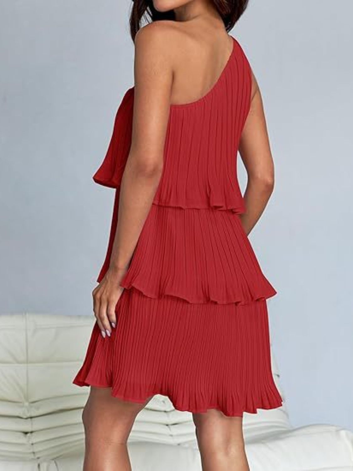 Layered Single Shoulder Mini Dress | Mini Sleeveless Dress W/ Asymmetrical neck