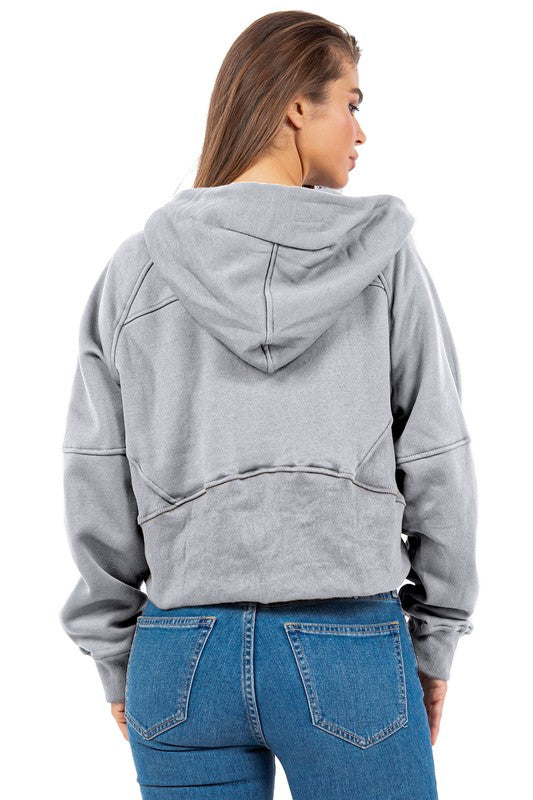 SEXY SWEATSHIRTS | Half Zip Solid Cropped Sweatshirt With Hood & Long Sleeves