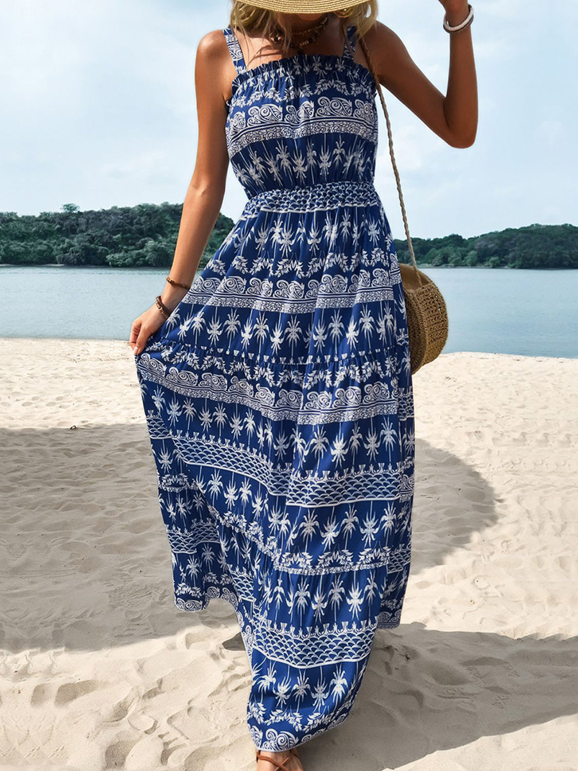 Printed Square Neck Sleeveless Maxi Dress