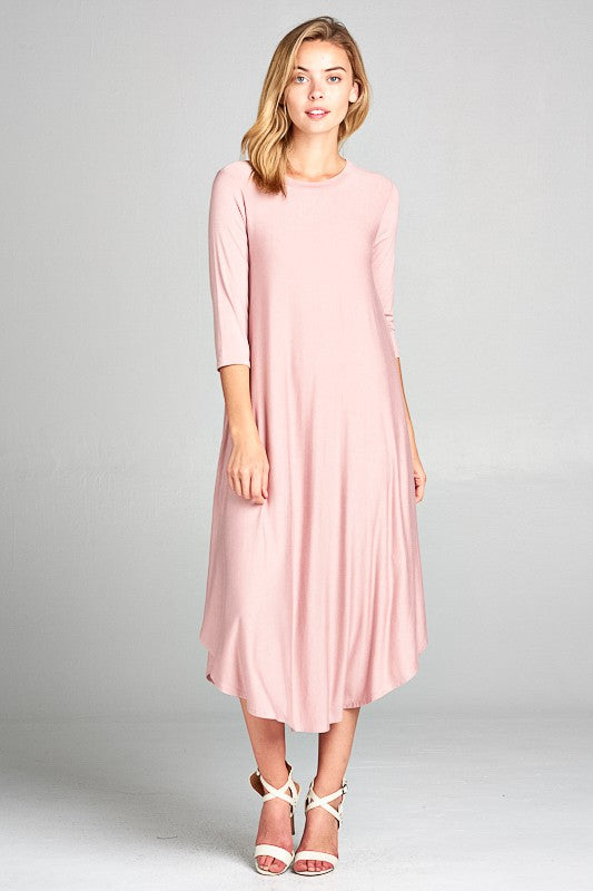 SOLID SWING CASUAL MIDI DRESS