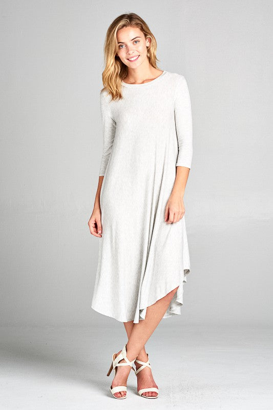 SOLID SWING CASUAL MIDI DRESS