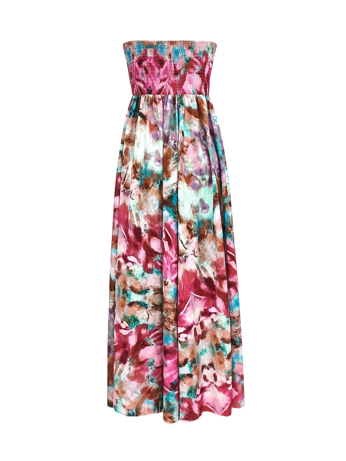 Smocked Printed Sleeveless Maxi Dress | Casual Strapless A-Line Polyester Dress