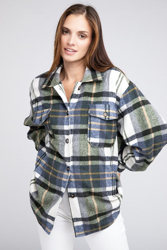 Textured Shirts With Big Checkered Point | Collar Neck Buttoned Polyester Shirt