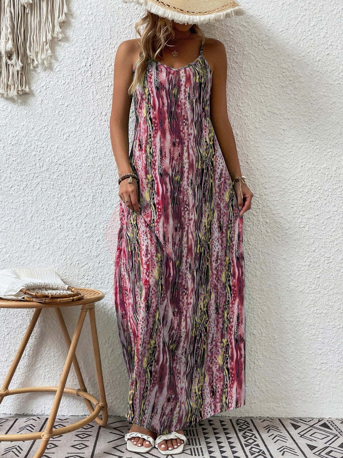 Full Size Printed Scoop Neck Maxi Cami Dress | Sleeveless Relaxed Spandex Dress