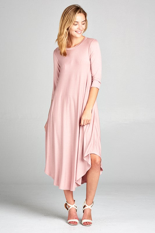 SOLID SWING CASUAL MIDI DRESS