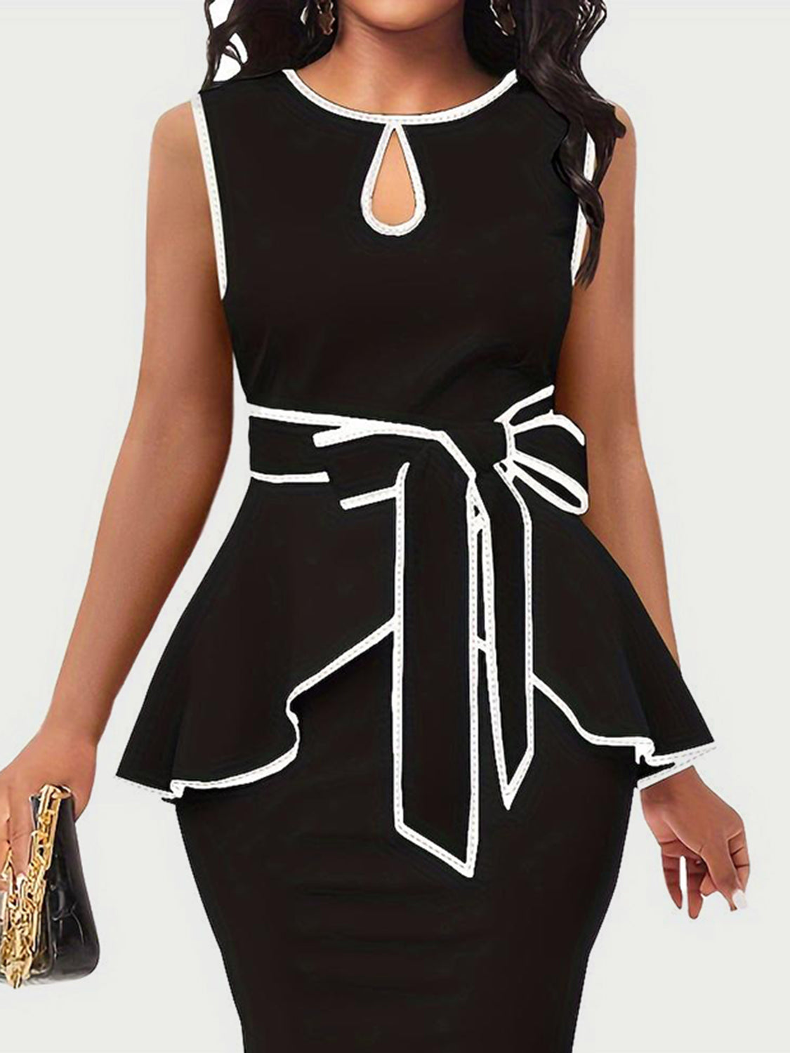 Plus Size Cutout Contrast Sleeveless Dress | Formal Round Neck Sheath Dress