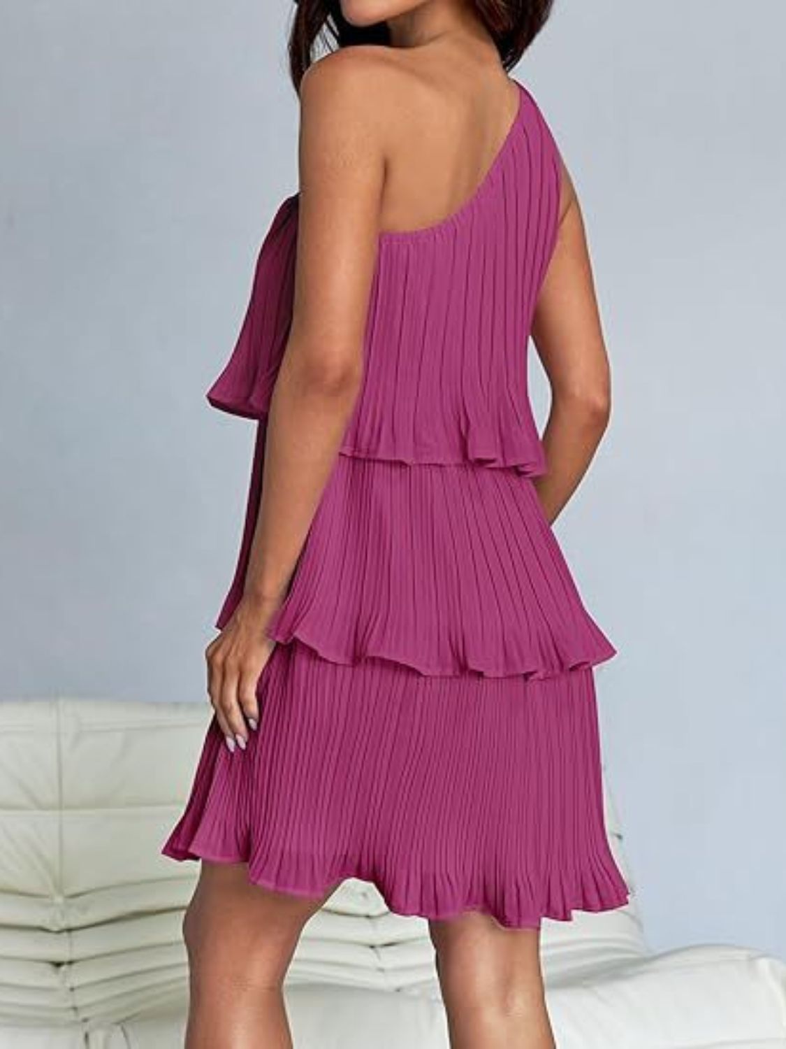 Layered Single Shoulder Mini Dress | Mini Sleeveless Dress W/ Asymmetrical neck