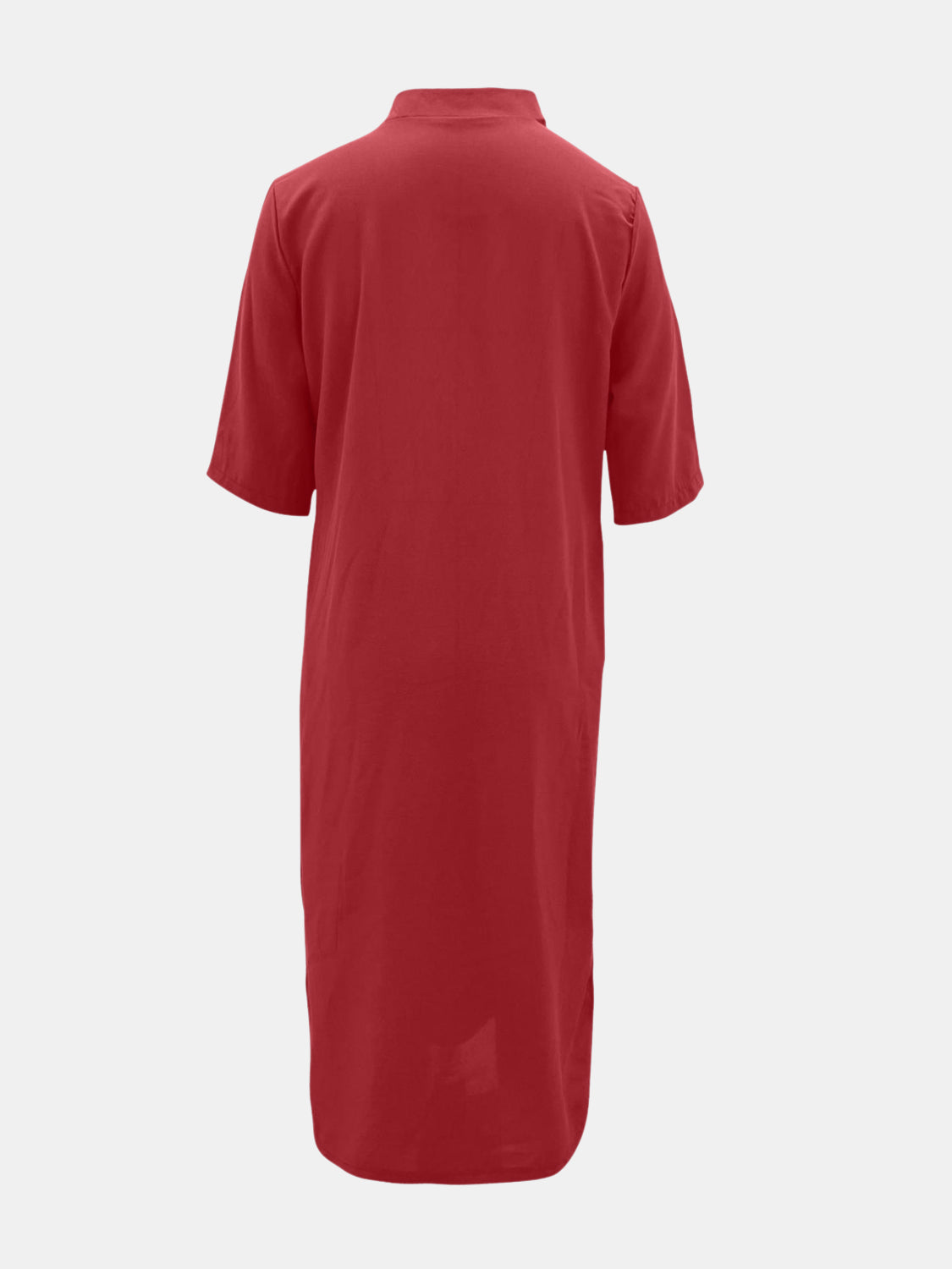 Full Size Notched Half Sleeve Midi Dress | Casual Polyester Dress W/ V-neck