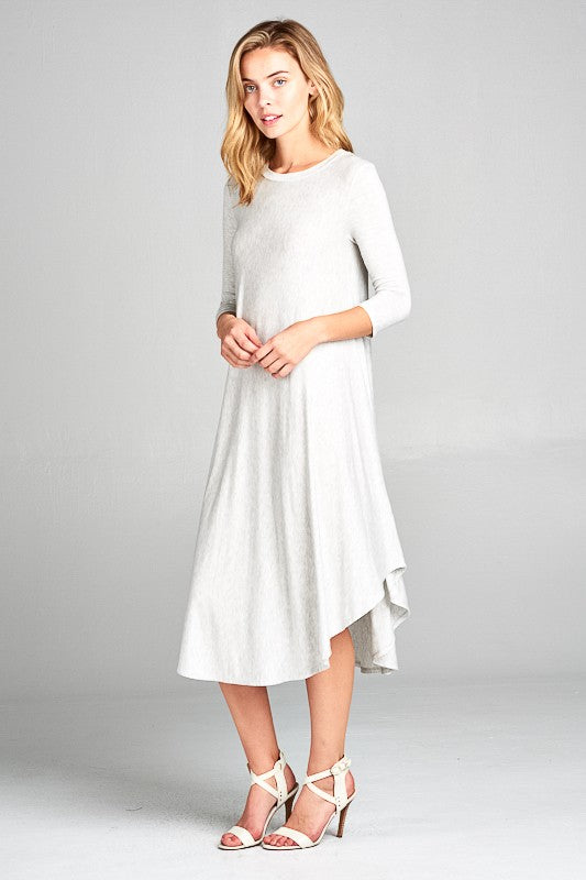 SOLID SWING CASUAL MIDI DRESS