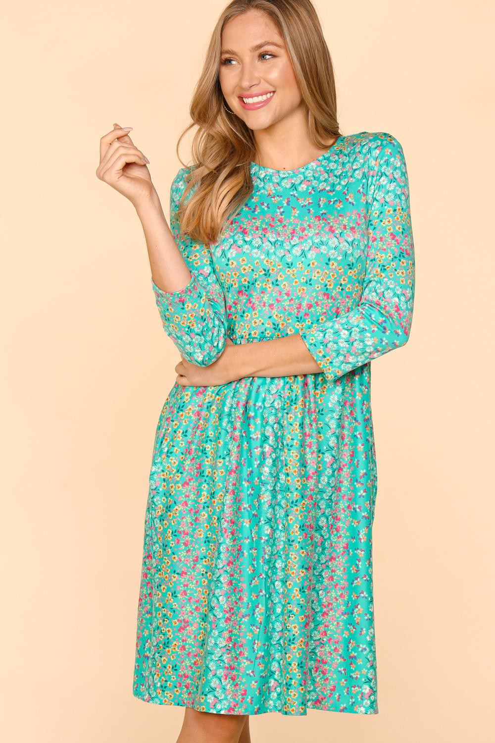 Haptics Round Neck Floral Dress with Pockets | Casual A-line Knee-length Dress