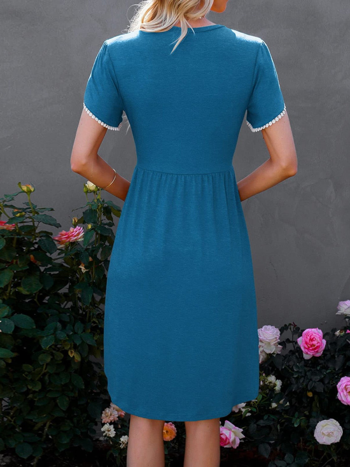 Round Neck Petal Sleeve Dress | Casual A-line Cotton Solid Dress W/ Round Hem