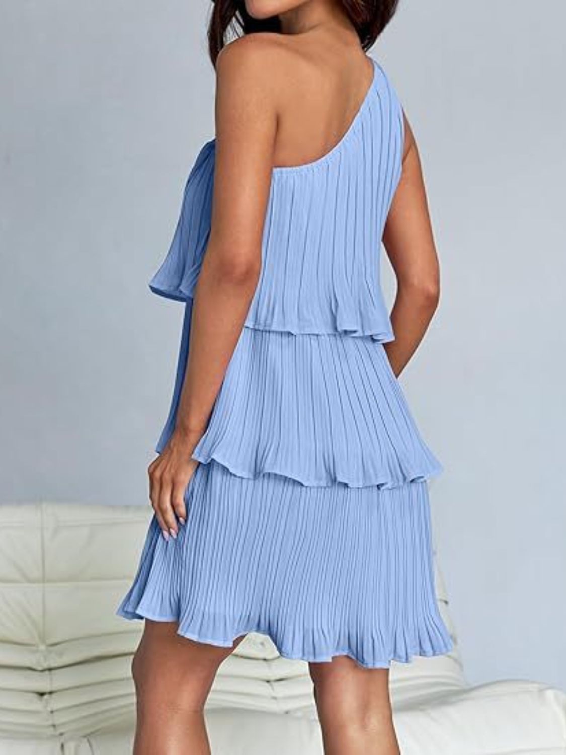 Layered Single Shoulder Mini Dress | Mini Sleeveless Dress W/ Asymmetrical neck