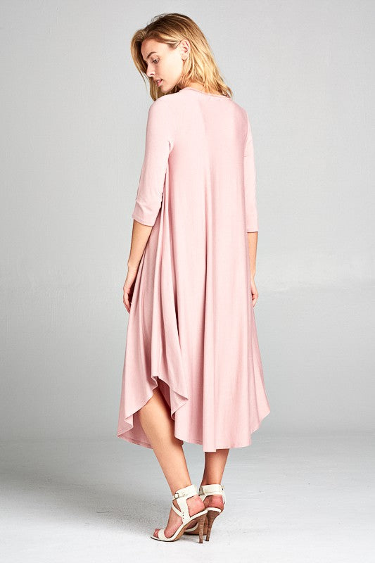 SOLID SWING CASUAL MIDI DRESS