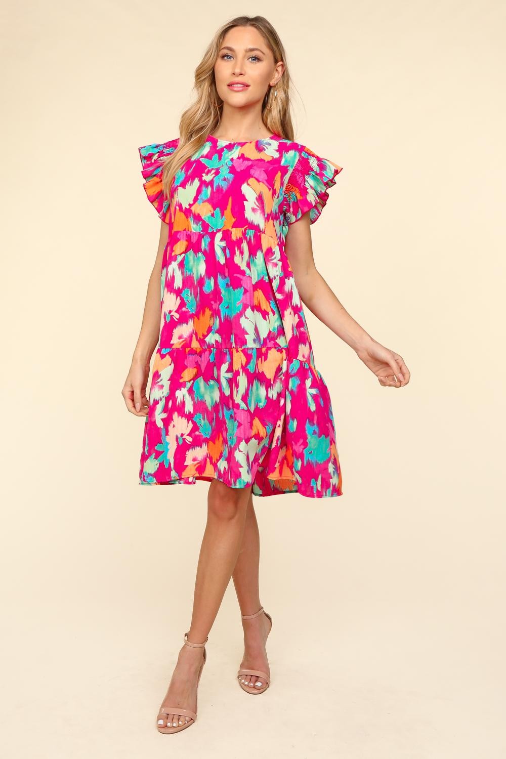 Haptics Printed Ruffled Tiered Dress with Side Pockets | Casual Midi Dress