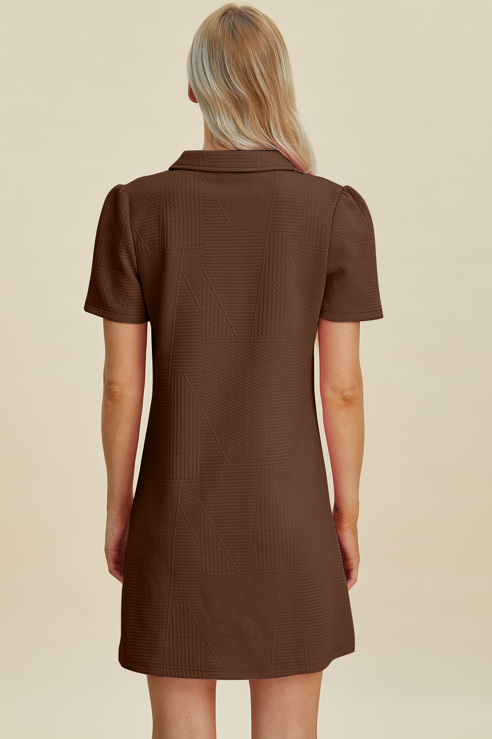 Double Take Full Size Texture Short Sleeve Dress | Casual Mini Collar Neck Dress