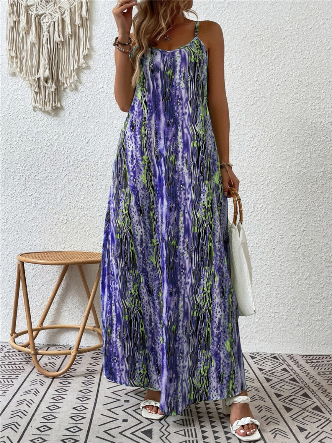 Full Size Printed Scoop Neck Maxi Cami Dress | Sleeveless Relaxed Spandex Dress