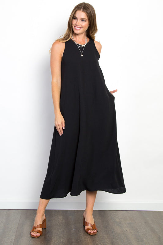 Be Stage Midi Tank Dress with Pockets | Casual Midi Sleeveless Polyester Dress