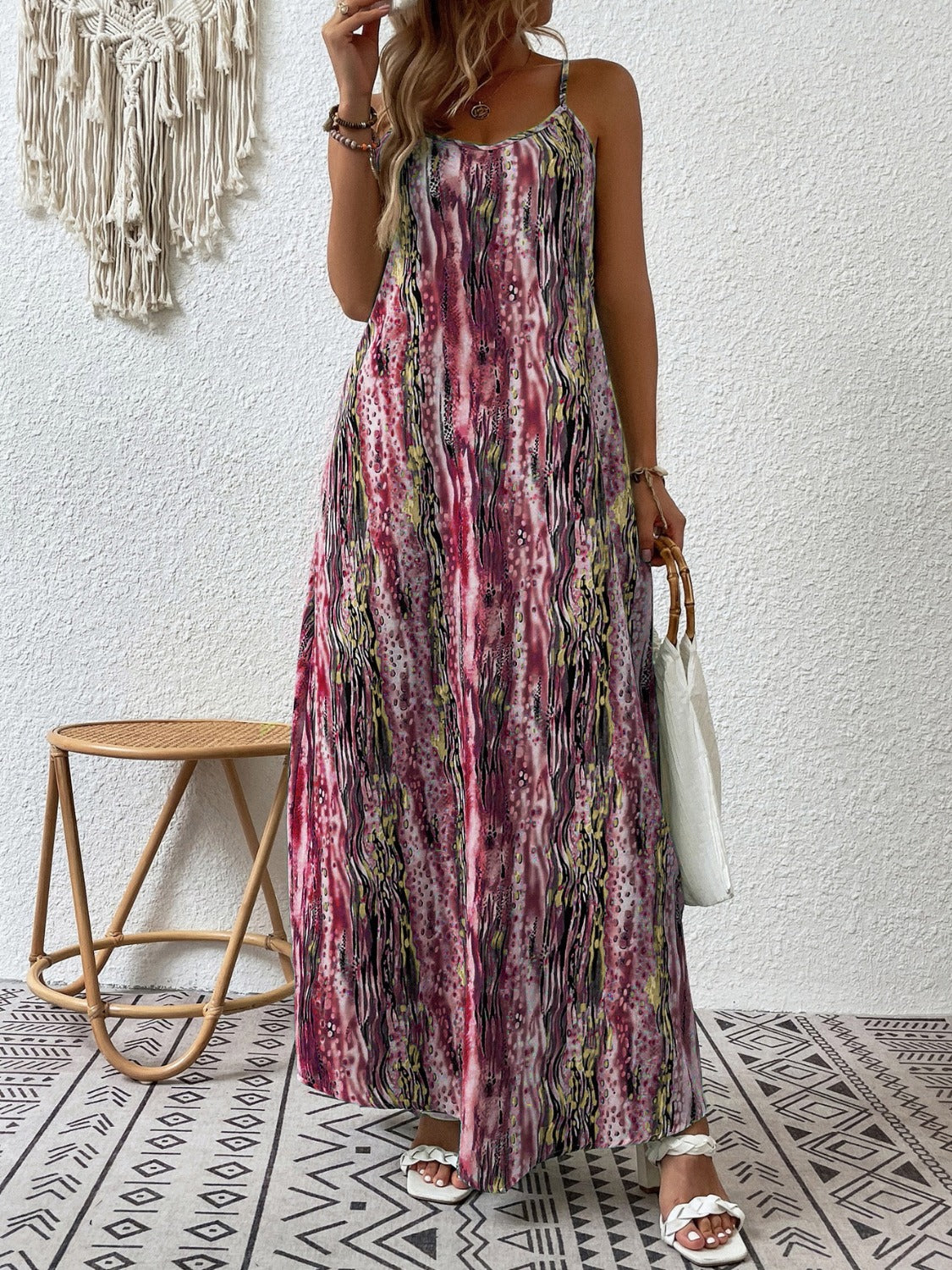 Full Size Printed Scoop Neck Maxi Cami Dress | Sleeveless Relaxed Spandex Dress