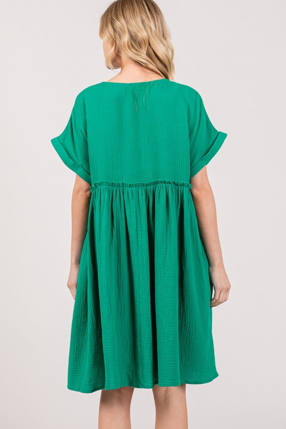 SAGE + FIG Full Size Button Up Short Sleeve Dress | Casual A-Line Ruched Dress